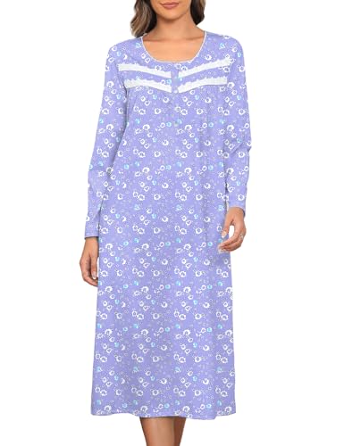 Image of IZZY + TOBY Nightgowns for Women Long Sleeve Soft Cotton Long Warm Nightdress Kintted Night Gown