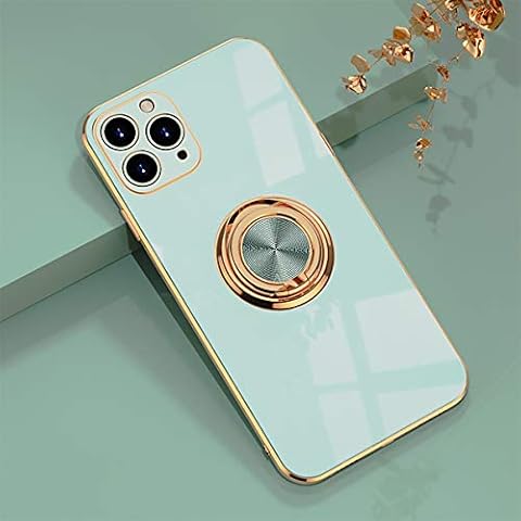 aowner Compatible with iPhone 11 Pro Max Ring Holder Case Shiny Plating Rose Gold Edge 360 Degree Rotation Kickstand for Women Girls Slim Soft Flexible TPU Protective Cover Case, 6.5 Inch Cover