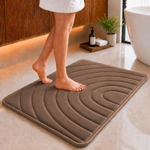 Image of Premium Memory Foam Bath Mat | 40x60cm Super Absorbent Velvet Bathroom Rug | Non-Slip Machine Washable Floor Mat (Mocha Brown)