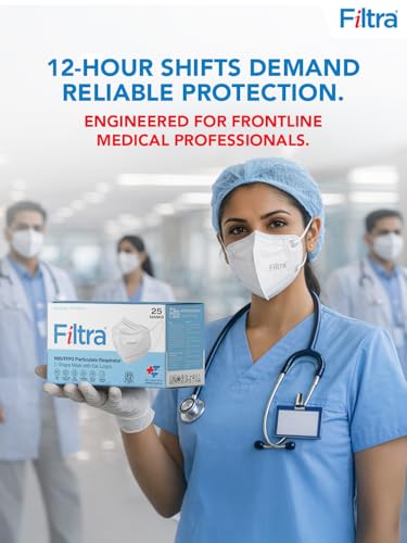 Image of Filtra N95 Mask with Ear Loops | FFP2 Mask with Ear Loops | BIS Certified | 5 Layer & Thick Ear Loops | High Filtration | Zip Lock Travel Pouch of 10 Masks