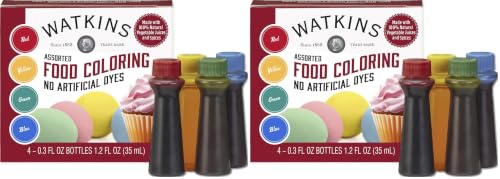 Image of Watkins Assorted Food Coloring, 1 Each Red, Yellow, Green, Blue, 0.3 oz bottles, 4 Count (Pack of 2)