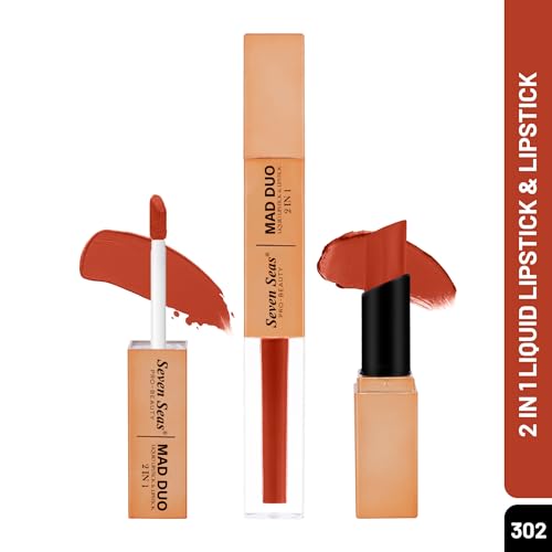 Image of Seven Seas 2in1 Non-Transfer | Smooth Texture | Hydrating | Long Lasting | Water-Proof | Full-Coverage Mad Duo Liquid Lipstick & Lipstick (Roof Terracotta, 4ml,3g)