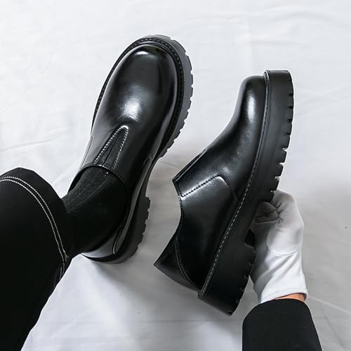 Men's Leather Slip-On Platform Loafers Fashion Round Top Lug Sole Dress Shoes - Comfort Non-Slip for Casual Formal Daily3