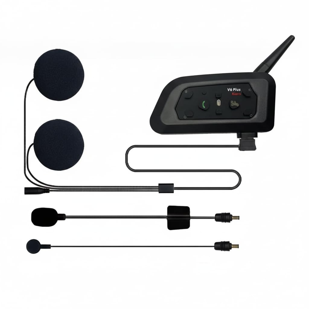 ZODUCT V6 Plus Bluetooth Motorcycle Helmet Intercom Headset – 1500M Wireless Range, Connect 6 Riders, Waterproof, Noise Cancellation & On-Ear Motorbike (V6 Headset-1)