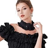 [Ymgot] 付け襟 フリル 立ち襟 デタッチャブルカラー プリーツ レディース 装飾用カラー ボタン付き 重ね着風 衿元アクセサリー (ブラック)