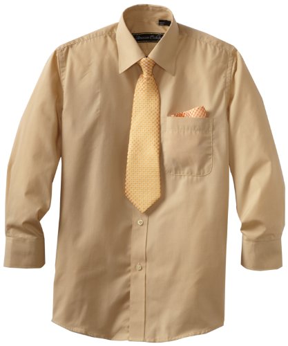 American Exchange Big Boys' Dress Shirt with Tie and Pocket Square, Gold