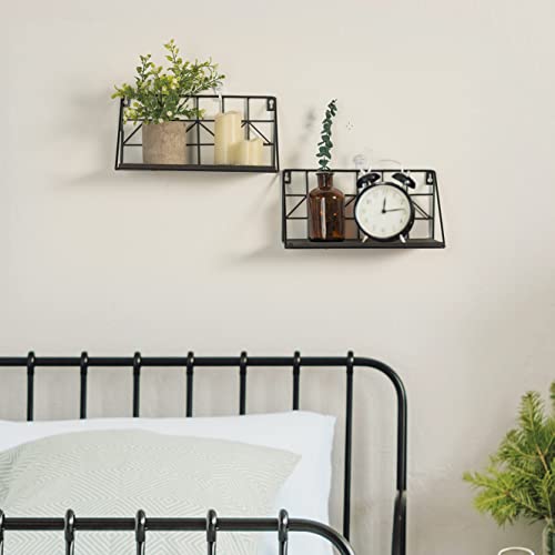 Timeyard Floating Shelves Wall Mounted, Set Of 2 Black Wire Metal Wood Shelves, Modern Arrow Design Storage Shelf For Photo Frames, Small Plants, Bedroom, Dorm, Living Room, Bathroom, Kitchen, Small #TOP1