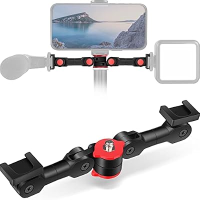 ChromLives Dual Cold Shoe Mount Universal Cold Shoe Adapter with 1/4 Thread Holes Rotatable Camera Shoe Extension Bracket for Microphone,Led Light