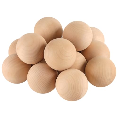 HAKZEON 15 Pack 2.5 Inch Wooden Round Balls, Natural Unfinished Smooth Hardwood Spheres, Wooden Round Balls for Crafts and DIY Projects