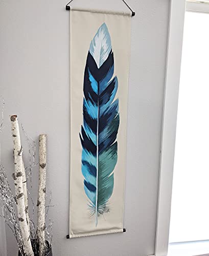 Madrona Brands Watercolor Blue Jay Feather Tapestry - Narrow And Skinny Vertical Hanging Wall Art Decor - 52"X13" #TOP3