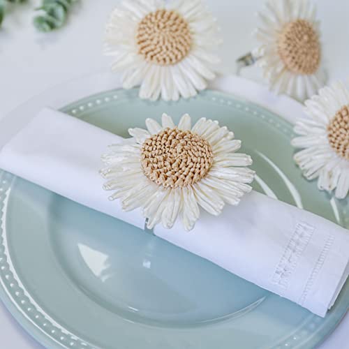 Woven Sunflower Napkin Rings Set Of 4, Handmade Faux White Daisy Napkin Ring, Braided Cotton Thread Serviette Buckles Holder For Dinner Table, Wedding, Family Gathering (Sunflower) #TOP4