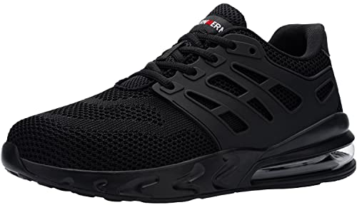 LARNMERN Steel Toe Shoes for Men Lightweight Work Safety Sneakers Industrial Construction Footwear Breathable Air Cushion Safety Toe Working Boots Fashion Black(14.5 Women 13 Men)