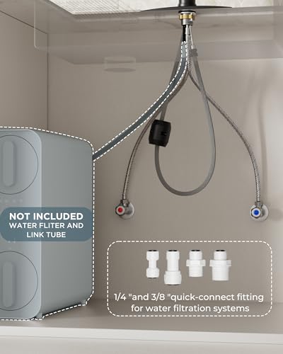Image of FORIOUS Black Kitchen Faucet with Purfied Water Filter, 2 in 1 Commercial Stainless Steel Pull Down Sink Faucet and Drinking Water Faucet 2 Handle for Pot Filler Kitchen Sink Farmhouse Bar