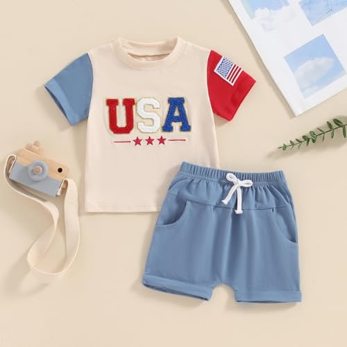 4th Of July Baby Boy Outfit Infant T Shirt Shorts 2pcs Set Toddler Fourth Of July Outfits Kids Summer Cute Clothes2