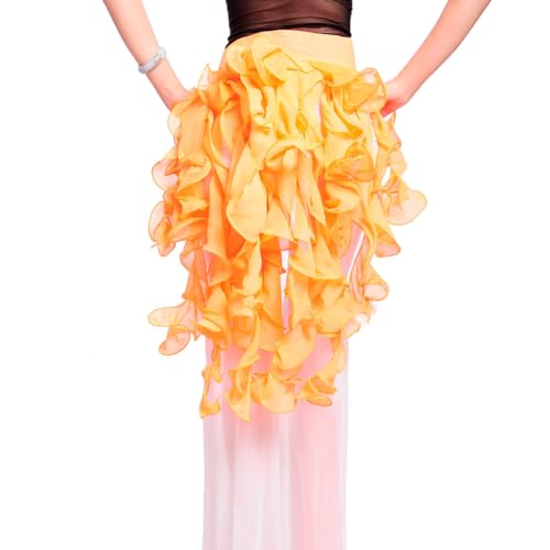 ROYAL SMEELA Oregelbunden frans magdanskjol för kvinnor strass magdans höft halsduk mage dans wrap kjol magdans höftbälte tofs mage dans bälten kvinna magdans övningskjol, Orange, en storlek