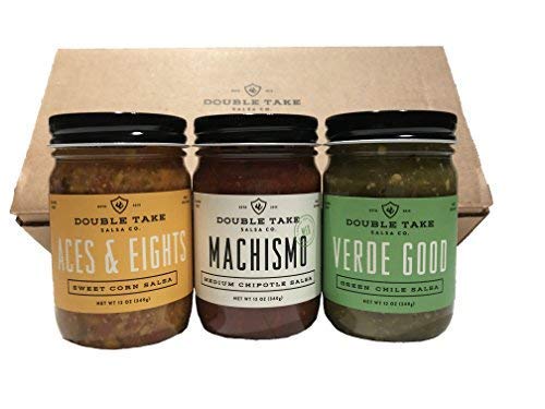 Double Take Salsa Gourmet Variety 3-Pack, Aces & Eights Sweet Corn, Machismo Medium Chipotle, Verde Good Green Chile Salsas #TOP5