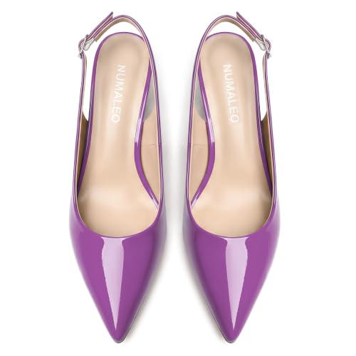 Image of NUMALEO Slingback Heels for Women Pointed Close Toe Kitten Heels Patent Pumps Dress Party Comfy Heeled Sandals Stiletto 2.5 Inch Dress Shoes