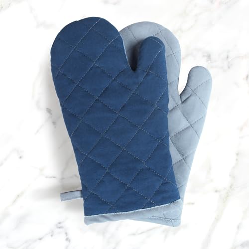 Encasa XO Heat Resistant Cotton Oven Gloves Set (2 Pieces) - Quilted & Safe 17x29 cm - Ideal for Kitchen, Cooking & Baking, Grilling, Handling Hot Pots & Pans - Grey & Cobalt Blue - Image 7