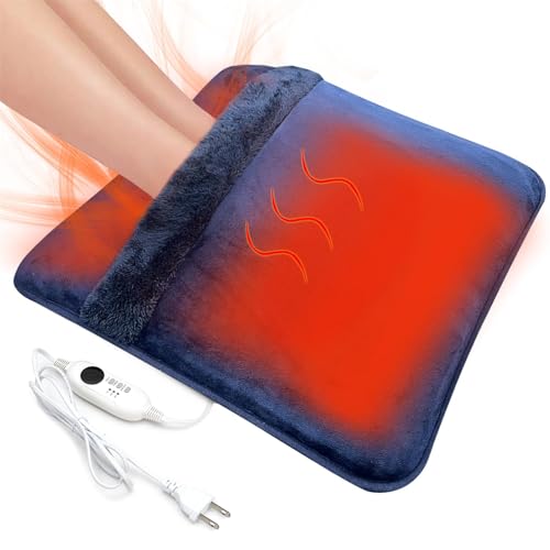 Double Sided Electric Foot Warmer with LCD Display & Machine Washable, Electric Feet Heating Pad with Non-Slip for Under Desk,Bed,Office,Home,Blue,20''*20''