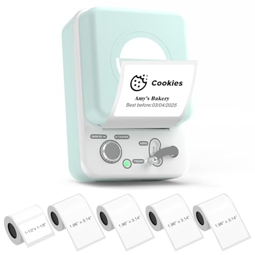 SUPVAN Label Maker T50M Plus with 4 Rolls 1.96'' × 3.14'' (50mm × 80mm) White Label & 1 Roll 1.57'' × 1.18'' (40mm × 30mm) White Label