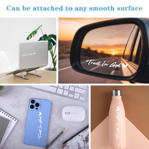 Image of 3X Trust in God Rear View Mirror Sticker, Rearview Mirror Decal with Heart Car Window Decals Self Affirmations Car Mirror Stickers for Women Water Bottle Laptop Accessories Gifts(White)