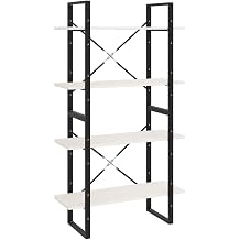 White 4 Tier Bookcase Solid Pine Wood Medium Book Cabinet with Matte White Finish