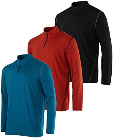 Real Essentials Mens Quarter 1/4 Zip Pullover Men Sweatshirt Long Sleeve Shirts 1/2 Athletic Fishing Dry Fit Shirt Gym Running Compression Golf Half Top Workout Sweatshirts, Set 11, XL, Pack of 3