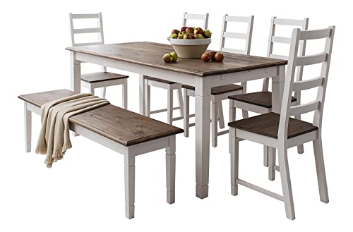Image of APRODZ Solid Wood Dining Table Set of 8 Seater Dinner Dinning Table with 8 Chair for Dining Furniture for Living Room Home Hotel Office Self Assembly (White + Brown)