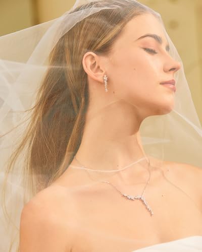 FANCIME Wisteria Reverie Necklace for Women Sterling Silver Simulated Diamond Flower Drop Y Necklace Fine Jewelry Wedding Birthday Anniversary Christmas Gifts for Wife Women Bride Her3