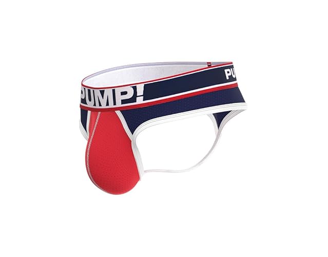 Pump! Surge Thong Men's Thong | Supportive & Contoured Fit | Breathable & Soft Fabric | Comfortable Elastic Waistband - Large - Navy Blue/Red
