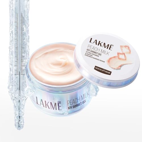Lakmē Peach Milk Icy Sorbet Gel: First Ever Cooling Face Moisturizer with 2% Pro-Ceramides, Peptides & Pentavitin for Instant Ice-Plunge Glow & 24hr Barrier Repair – Non-Sticky, Lightweight, 100g