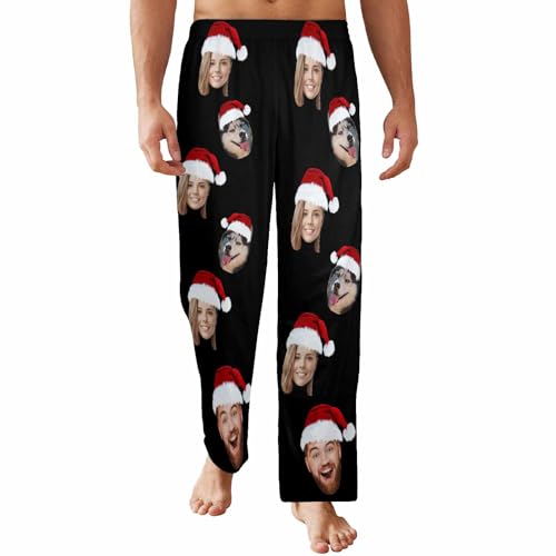 YESCUSTOM Personalized Face Santa Hat Pajama Bottoms Pants for Men Boyfriend Husband