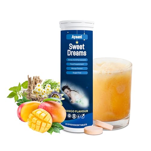 Ayaani Sleep Support Effervescent Tablets for Adults – Magnesium, L-Theanine, Ashwagandha, Valerian, Chamomile & Vitamin B6 – Night-Time Drink, Vegan, Sugar-Free, Mango Flavour – 20 Tablets