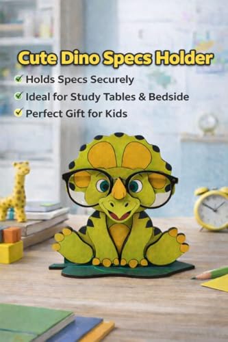Image of PANAH Cute Dino Eyeglass Holder | Kids Spectacle Stand & Pen Holder | Cartoon Dinosaur Desk Organizer for Study Table | Durable MDF | Fun for Children