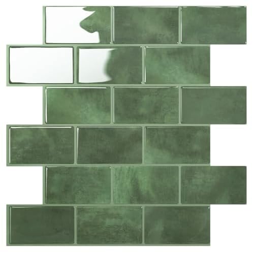 STICKGOO Peel and Stick Backsplash Subway Tiles, 10 Sheets of 12" x 12" - 3D Adhesive Peel and Stick Tile Backsplash for Kitchen, Bathroom, Wall Tile (Thicker Design, Forest Green) 10 Forest