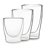 DUOS® Jumbo - Juego de 6 Vasos de Doble Pared para Latte Macchiato y Capuchino (2 de 80 ml, 2 de 310 ml, 2 de 410 ml) Con 6 Cucharas