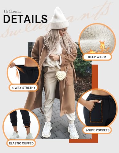 Fleece Lined Sweatpants Women-Winter Thermal Joggers for Women High Waisted Drawstring Thermal Pants with Pockets4