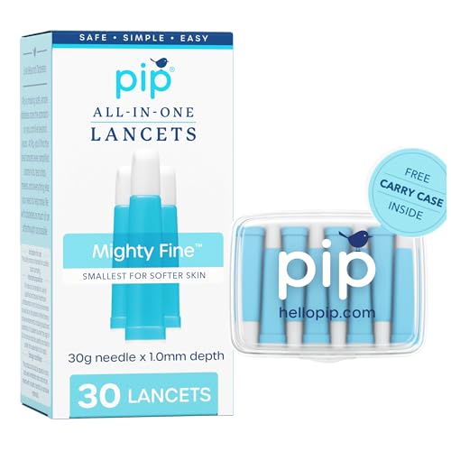 Pip Lancets | 30 Count | All-in-One Lancets | MightyFine 30G Needle x 1.0mm Depth | Small Blood Sample for Blood Sugar Testing