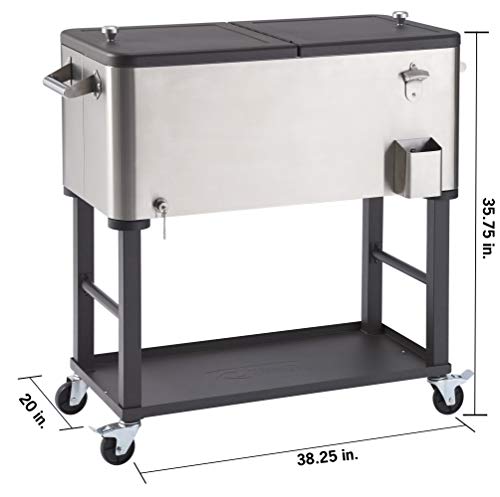 Trinity Stainless Steel Beverage Cooler And Ice Chest With Wheels And Built-In Bottle Opener, Rolling Cart With Shelf For Patio, Outdoor Bar, And Catering, Detachable Tub, 80 Quart Capacity #TOP6