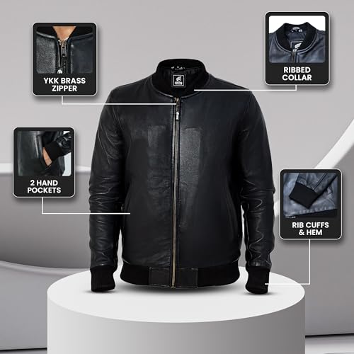 Black Leather Bomber Jacket Men | 100% Real Lambskin Leather Jacket | Men's Leather Motorcycle Jacket | Heritage3