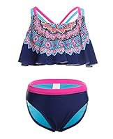 iDrawl Mädchen Bademode Tankini Set UPF 50+ UV-Schutz Anzug,12-14 Jahre