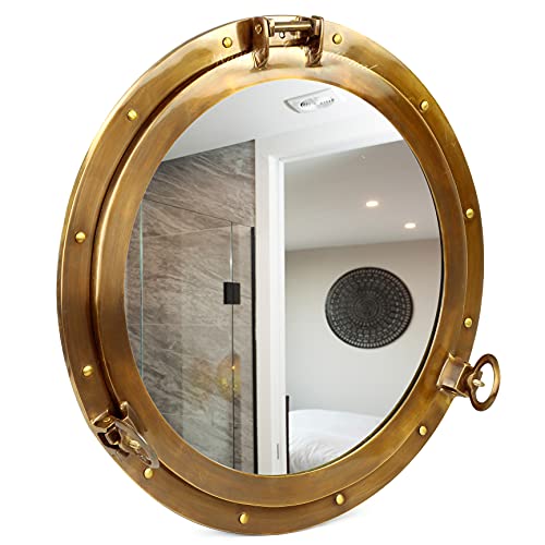 Nagina International Oil Rubbed Antique Bronze Finish Vintage Style Porthole Mirror Window | Stylish Home & Wall Decor | Bathroom Hanging Mirror Door Fixture Window (Mirror, 15 Inches)