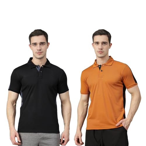 Image of CHKOKKO Men's Active Sports Wear Polo Half Sleeve Gym Tshirt with Button Collar Quick Dry Breathable Perfect for Workout Running Regular Fit Pack of 2
