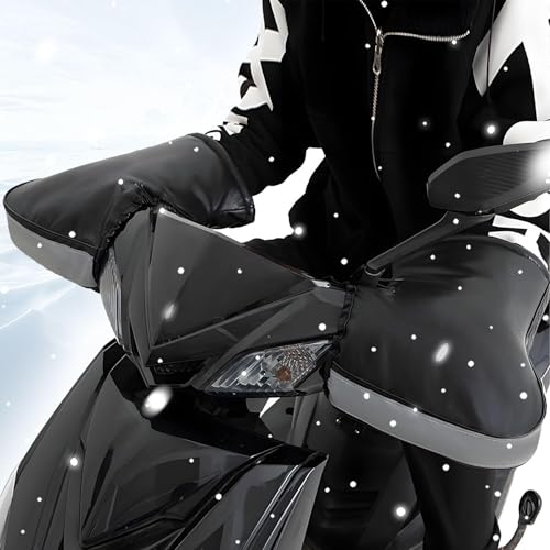 Lenkerhandschuhe Fahrrad Winter, Warm Lenker Handshuhe mit Reflektierendem Streifen und Plüschigem, Wasserdicht Lenkerstulpen Motorrad, Lenkermuffen Geeignet für Fahrrad, Batterie Auto, Motorrad