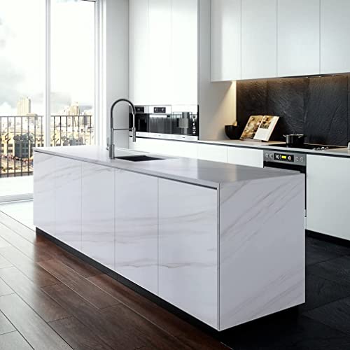 Image of KASHIVAL Marble Glossy PVC Self Adhesive Space Wallpaper Kitchen Countertop Waterproof Cabinet Liner Furniture - (White, 200 * 60 Cm - 12 Sqft Approx)