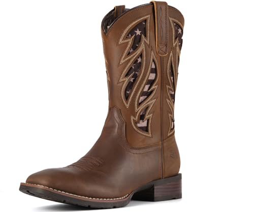 Image of SUREWAY Men's Cowboy Boots, Square Toe Pull On Soft Toe Western Boot | 10 Inch Classic men's wellington work boots,slip resistant outsole,durable,pull-on design for daily and western casual wear