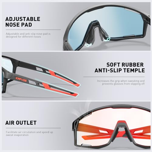 KAPVOE Photochromic Cycling Glasses Men Mountain Bike Sunglasses Women Clear MTB Sports Goggles Transition Bicycle Glasses Triathlon Running UV Protection Red - Image 4