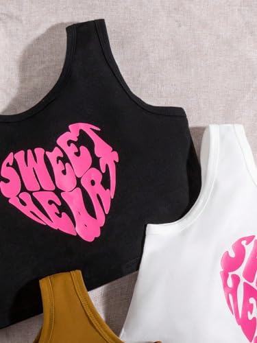 WDIRARA Girl's Casual Letter Print Crop Tank Top 3 Pcs Round Neck Tank Set Kids Summer Outfits4