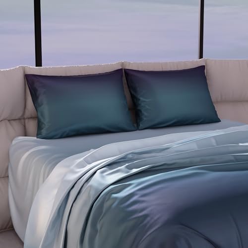 Image of Stoa Paris 300TC UltraSatin Super Size Bedsheet with 2 Pillow Covers, 274cm x 274cm Ideal for King & Double Bed, Gentle on Skin & Hair, Fade & Wrinkle Resistant, Quick Dry, Skies of Paris - Blue