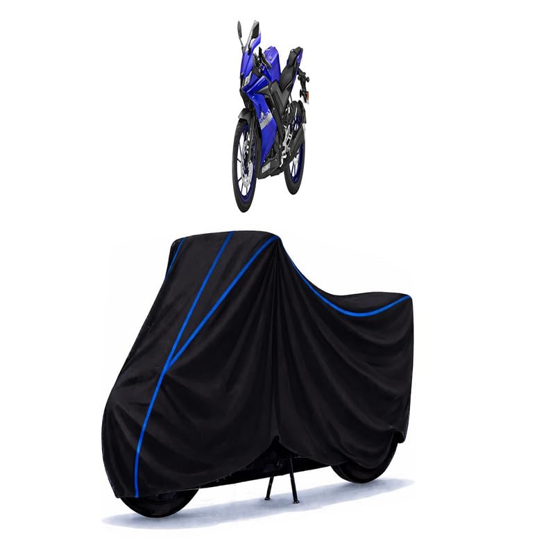 Image of YZF R15 V3 Moto GP Edition Bike Cover Water Resistant Universal Motorcycle Rain | Heavy Duty UV Protection, Dust, Scratch Indoor Outdoor All Weather with Black Blue Piping Elastic